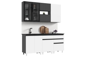 Кухня "Техно-6" 2.0 м ВТ (графит - белый снег софт)