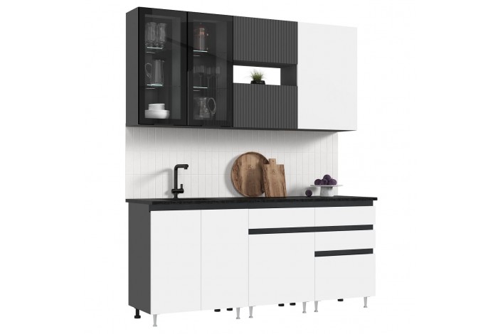 Кухня Техно-6 2.0 м ВТ графит - белый снег софт