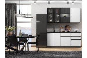 Кухня "Техно-6" 2.0 м ВТ (графит - белый снег софт)