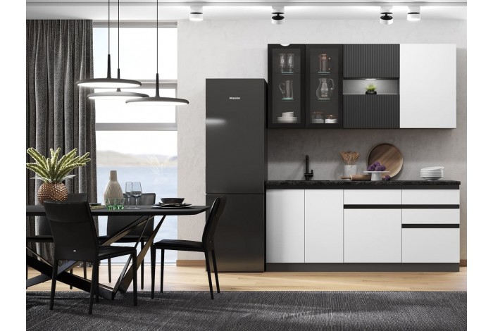 Кухня Техно-6 2.0 м ВТ графит - белый снег софт