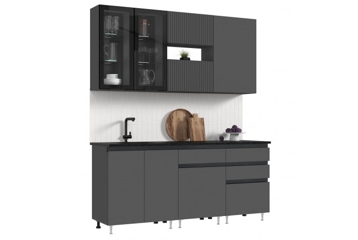 Кухня Техно-6 2.0 м ВТ графит - графит софт