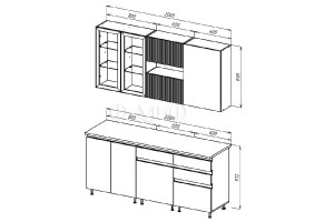 Кухня "Техно-6" 2.0 м ВТ (графит - атлантик софт)