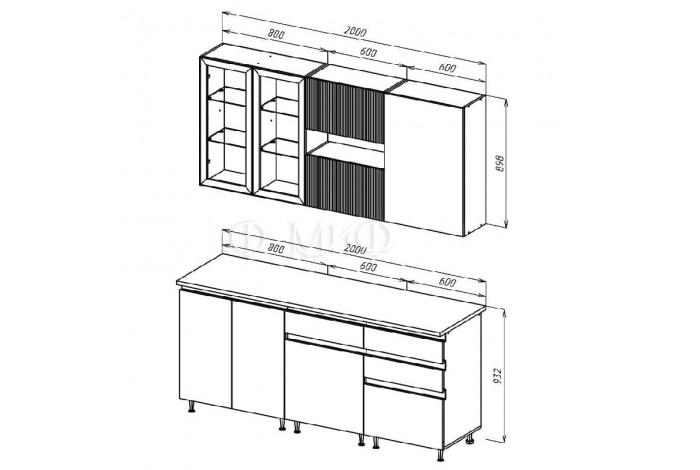 Кухня Техно-6 2.0 м ВТ графит - белый снег софт