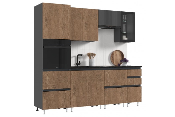 Кухня Техно-6 ВТ 2.4 м графит - экзотическое дерево амазония