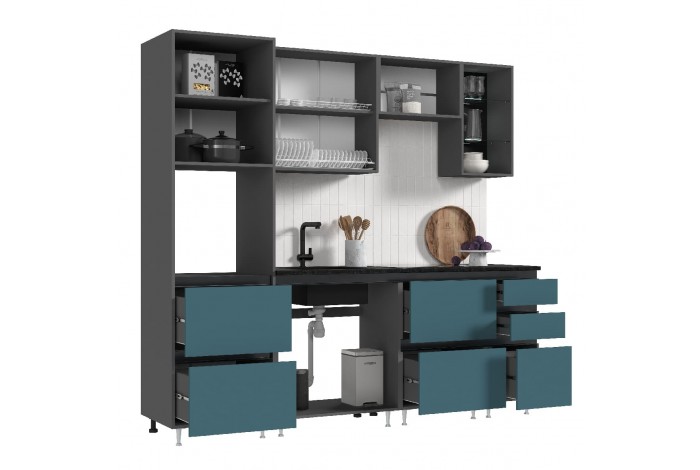 Кухня Техно-6 ВТ 2.4 м графит - атлантик софт