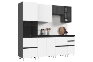 Кухня "Техно-6" 2.4 м ВТ (графит - белый снег софт)