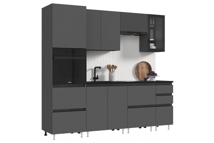 Кухня Техно-6 ВТ 2.4 м графит - графит софт