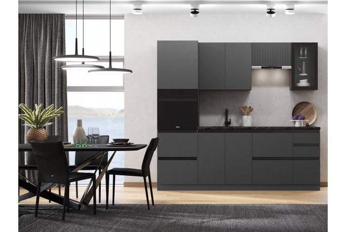 Кухня Техно-6 ВТ 2.4 м графит - графит софт
