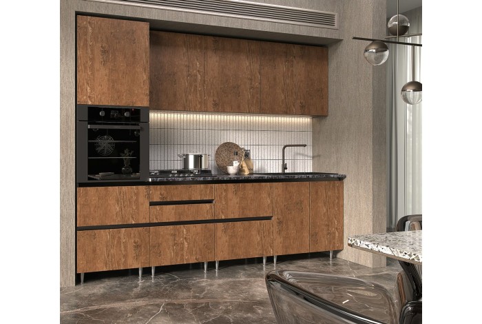 Кухня Техно-6 ВТ 2.6 м графит - экзотическое дерево амазония