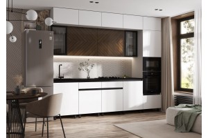 Кухня "Техно-6" 3,0 м1080 ВТ Белый - Белый снег Софт - Прайм орех