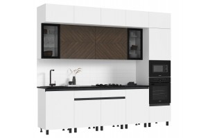 Кухня "Техно-6" 3,0 м1080 ВТ Белый - Белый снег Софт - Прайм орех