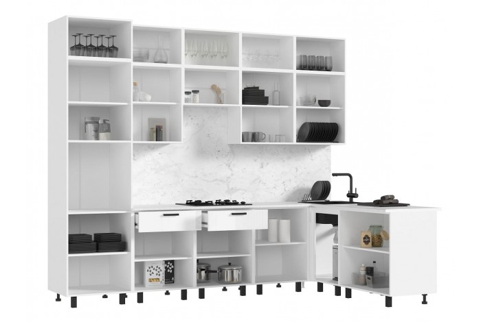 Кухня угловая Техно комплект №6 1,8х3,0 м ВТ белый - белый глянец