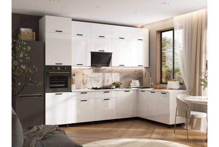 Кухня угловая Техно комплект №6 1,8х3,0 м ВТ белый - белый глянец