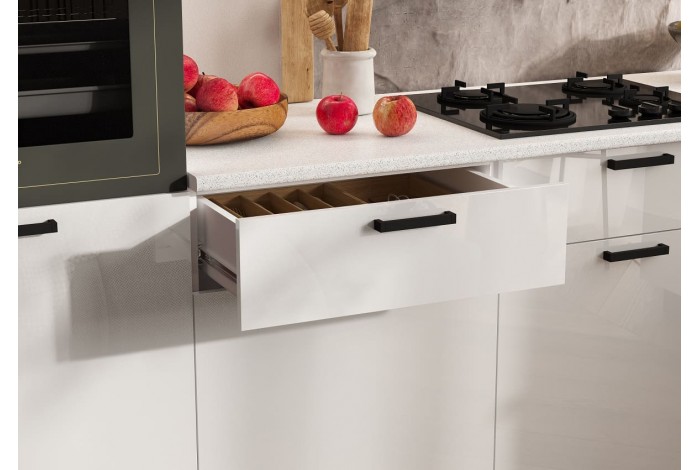 Кухня угловая Техно комплект №6 1,8х3,0 м ВТ белый - белый глянец