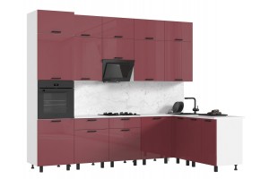 Кухня угловая "Техно" комплект №6 1,8х3,0 м ВТ (белый - марсала глянец)