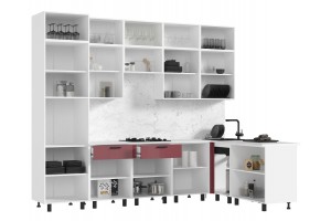 Кухня угловая "Техно" комплект №6 1,8х3,0 м ВТ (белый - марсала глянец)