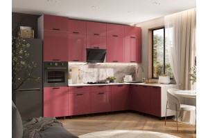 Кухня угловая "Техно" комплект №6 1,8х3,0 м ВТ (белый - марсала глянец)