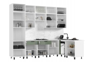 Кухня угловая "Техно" комплект №6 1,8х3,0 м ВТ (белый - олива глянец)