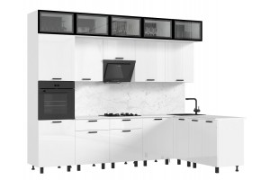 Кухня угловая "Техно" комплект №8 1,8х3,0 м ВТ (белый - белый глянец)