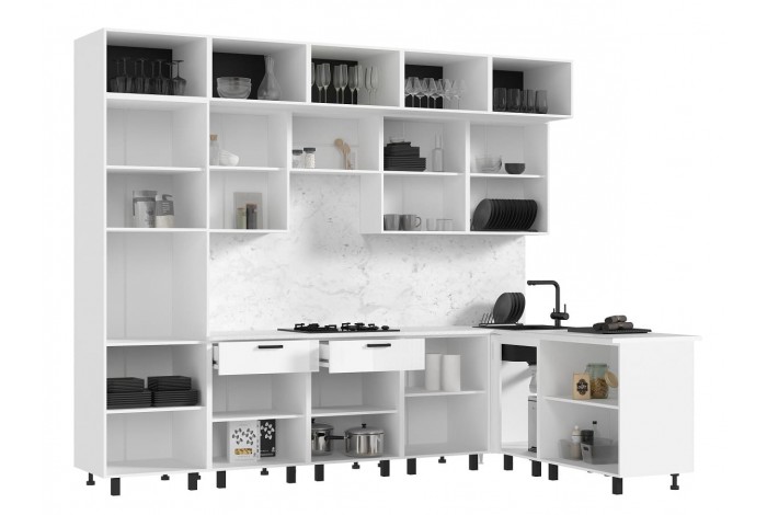 Кухня угловая Техно комплект №8 1,8х3,0 м ВТ белый - белый глянец