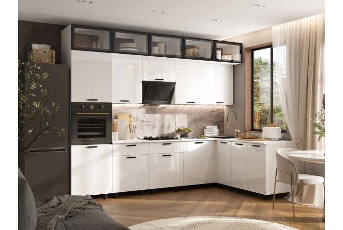 Кухня угловая Техно комплект №8 1,8х3,0 м ВТ белый - белый глянец