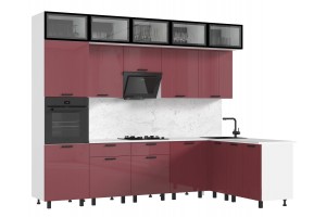 Кухня угловая "Техно" комплект №8 1,8х3,0 м ВТ (белый - марсала глянец)