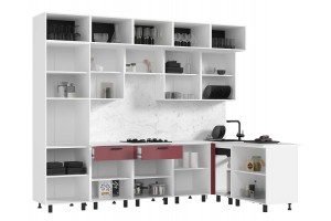 Кухня угловая "Техно" комплект №8 1,8х3,0 м ВТ (белый - марсала глянец)