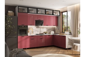 Кухня угловая "Техно" комплект №8 1,8х3,0 м ВТ (белый - марсала глянец)