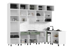 Кухня угловая "Техно" комплект №8 1,8х3,0 м ВТ (белый - олива глянец)