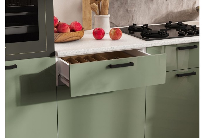 Кухня угловая Техно комплект №8 1,8х3,0 м ВТ белый - олива глянец