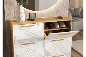 Тумба для обуви "Ирис" (Дуб Крафт золотой - Браш Вайт)