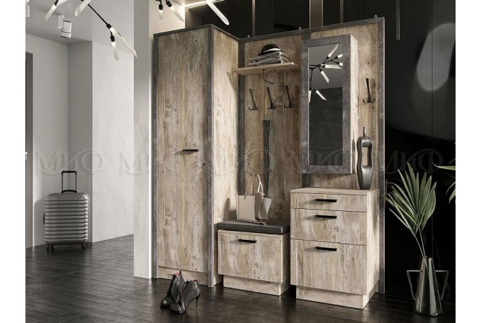 Прихожая Амели тумба с вешалкой дуб юкон - бетон темный