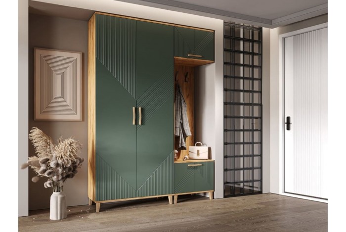 Прихожая Ирис-3 Дуб Крафт Золотой - Браш Мени Грин