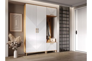 Прихожая "Ирис-3" Дуб Крафт Золотой - Браш Вайт