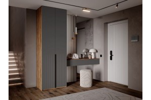 Набор Марвэл в прихожую Шкаф 2-х ств и Полка косметическая (Браш Графит - Дуб Крафт Золотой)