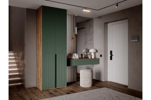 Набор Марвэл в прихожую Шкаф 2-х ств и Полка косметическая (Браш Мени Грин - Дуб Крафт Золотой)