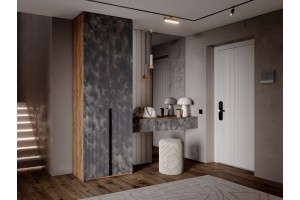 Набор Марвэл в прихожую Шкаф 2-х ств и Полка косметическая (Мальта Грей - Дуб Крафт Золотой)