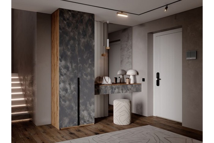 Набор Марвэл в прихожую Шкаф 2-х ств и Полка косметическая Мальта Грей - Дуб Крафт Золотой