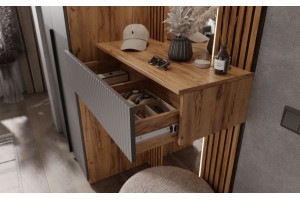 Тумба "Марвэл" с зеркалом в прихожую (Браш Графит - Дуб Крафт Золотой)