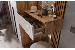 Тумба "Марвэл" с зеркалом в прихожую (Браш Вайт - Дуб Крафт Золотой)