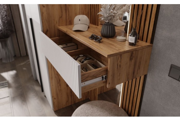 Тумба Марвэл с зеркалом в прихожую Браш Вайт - Дуб Крафт Золотой