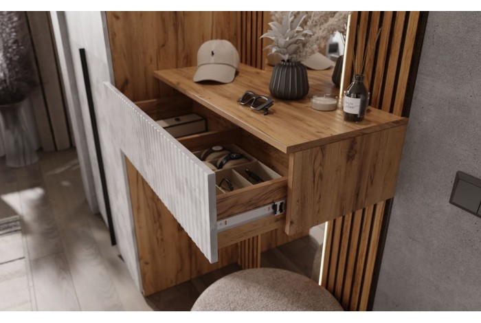 Тумба Марвэл с зеркалом в прихожую Мальта - Дуб Крафт Золотой