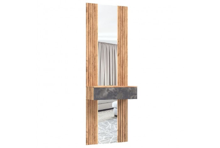 Тумба Марвэл с зеркалом в прихожую Мальта Грей - Дуб Крафт Золотой