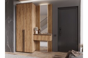 Тумба "Норд-2" с зеркалом в прихожую (дуб крафт золотой)