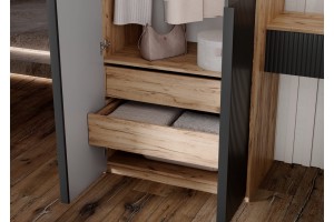 Набор Марвэл Шкаф 2-х ств и Полка косметическая (Браш Графит - Дуб Крафт Золотой)