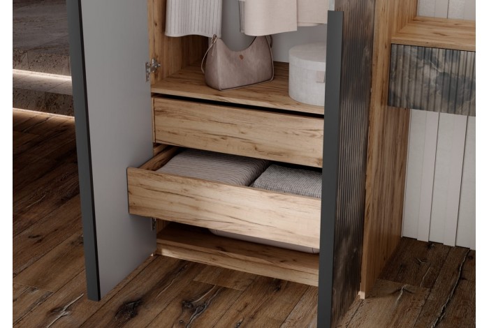 Набор Марвэл в прихожую Шкаф 2-х ств и Полка косметическая Мальта Грей - Дуб Крафт Золотой