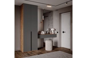 Набор Марвэл Шкаф 2-х ств и Полка косметическая (Браш Графит - Дуб Крафт Золотой)