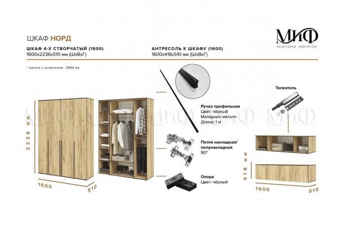 Антресоль Норд к шкафу 1600 кашемир