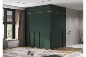 Набор шкафов "Норд" (211х171 см) с антресолями дуб крафт золотой - изумруд