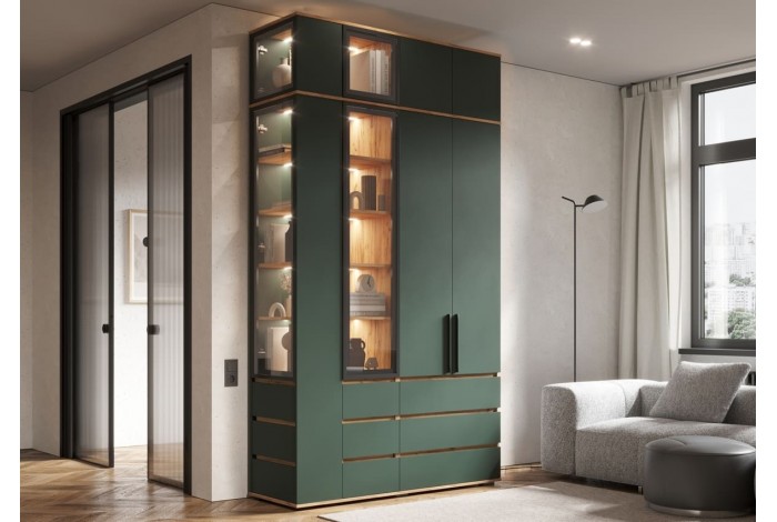 Антресоль-стекло Норд к терминалу 300 Изумрудный - Дуб Крафт Золотой